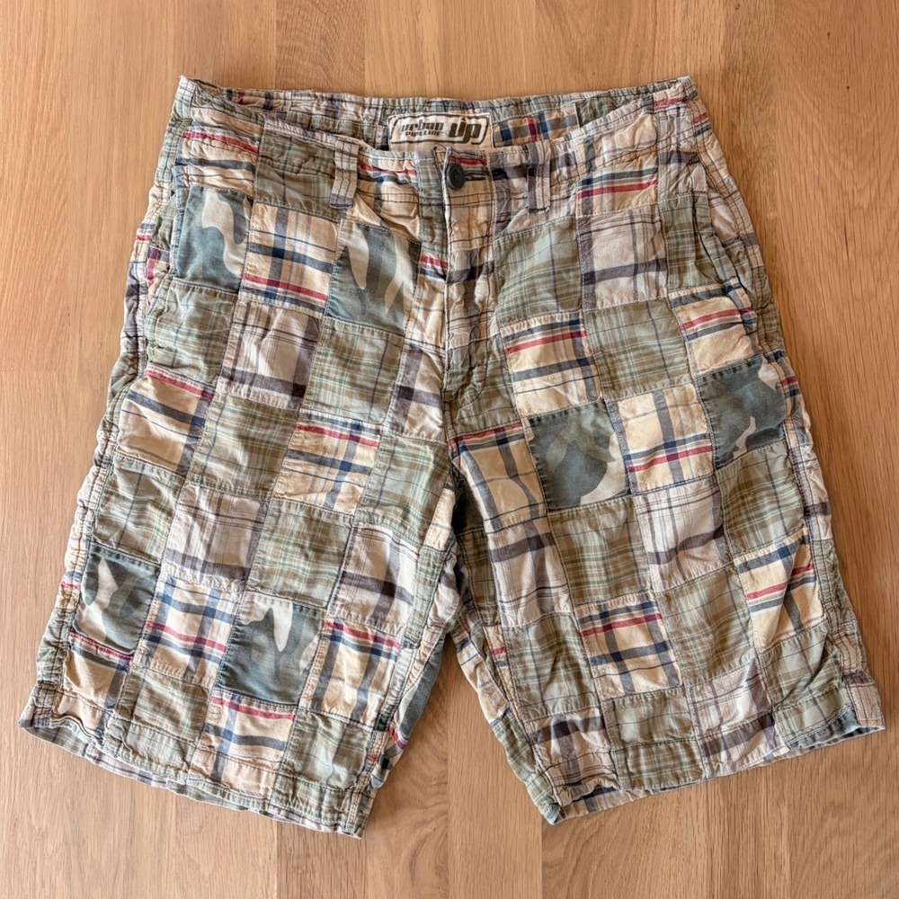 Urban Pipeline Mens Classic Length Preppy Shorts 34 Plaid Patchwork Madras Heavy